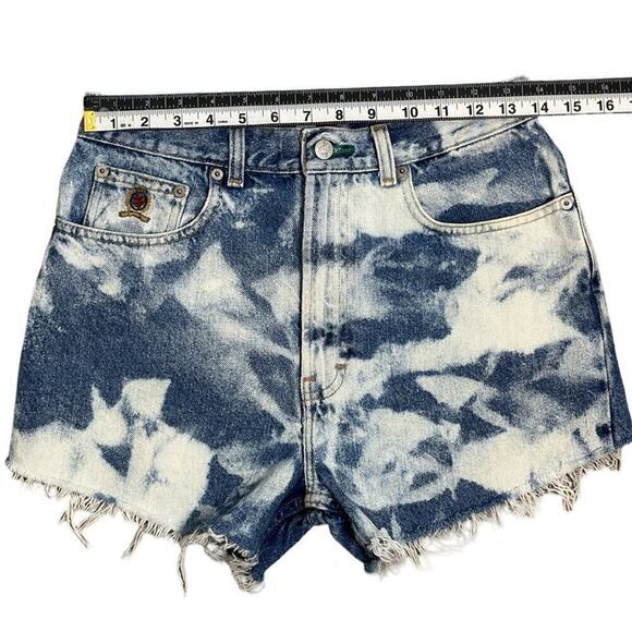 90’s Vintage Tommy Hilfiger Hand Cut & Dyed Light Distressed Jean Shorts - Picture 6 of 10